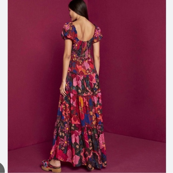 NEW Farm Rio Women's M Wildlife Maxi Dress Puff Sleeves Multicolor Casual - Picture 3 of 3